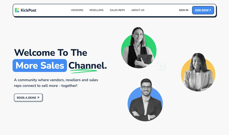 KickPost homepage with its partner community and sales platform